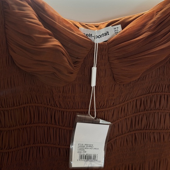 Seen in Magazines Self Portrait Caramel Shirred Midi Dress Size 6 US, 10 UK NWT - Picture 7 of 8